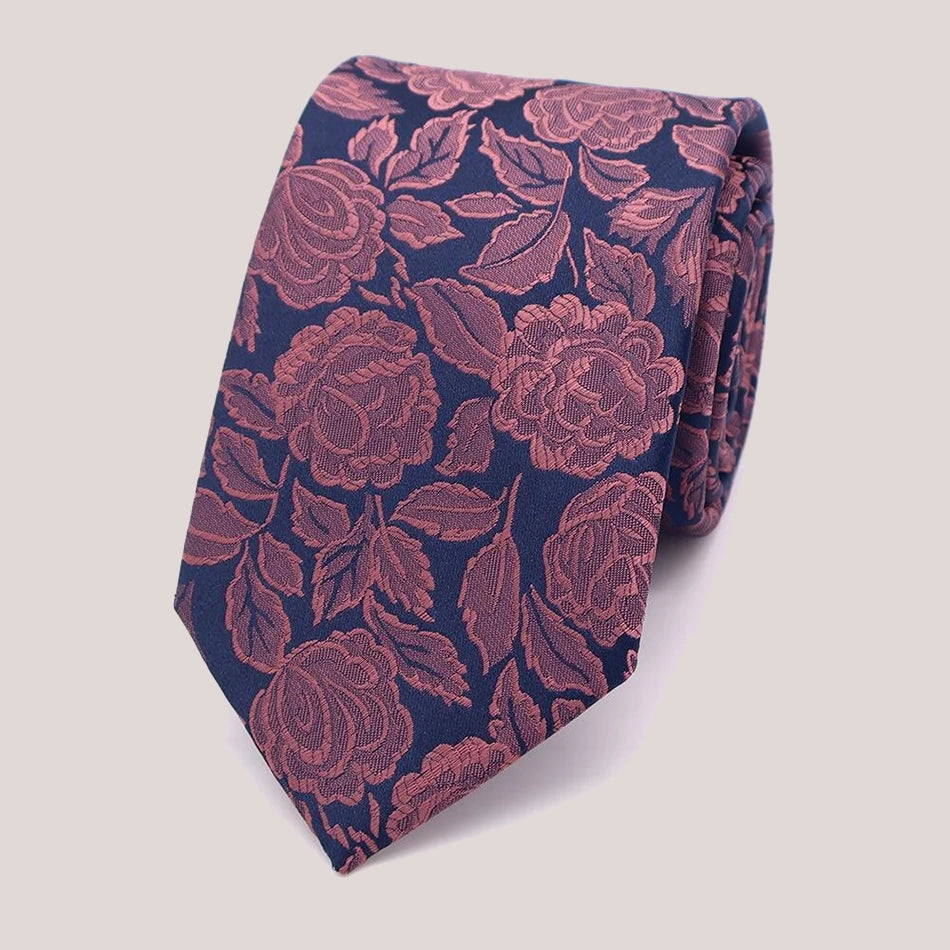 Wedding Rose Hankie - Rose Pink on Navy 8010/10