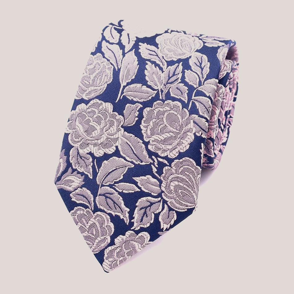Wedding Rose Tie - Pink on Navy 8012/11