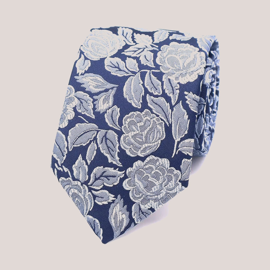 Wedding Rose Hankie - Sky Blue on Navy 8012/2