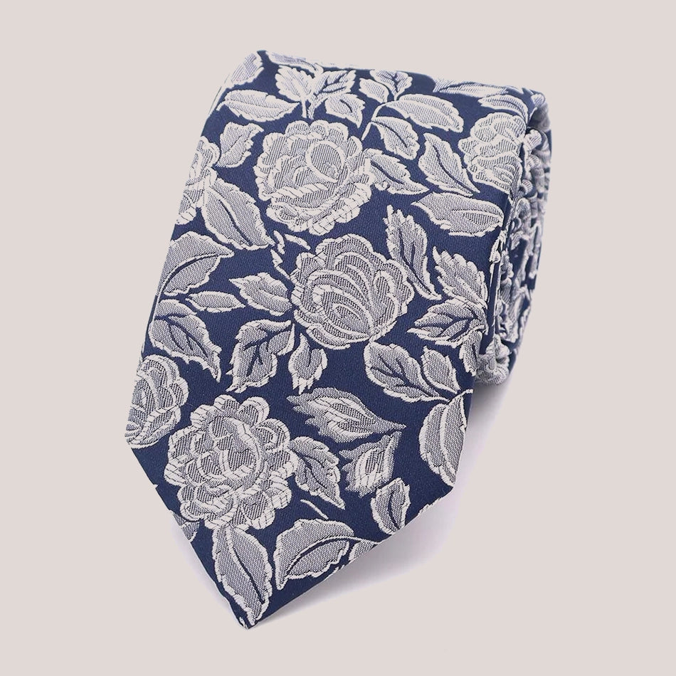 Wedding Rose Tie - Ivory on Navy 8010/6