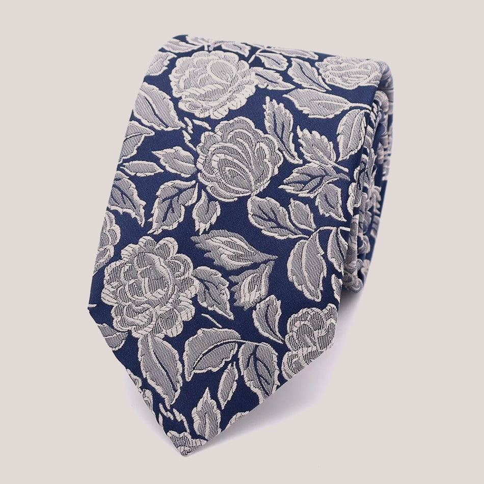 Wedding Rose Tie - Champagne on Navy 8010/7