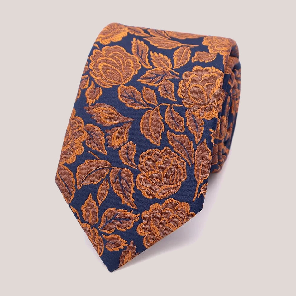 Wedding Rose Tie - Warm Spice on Navy 8010/8