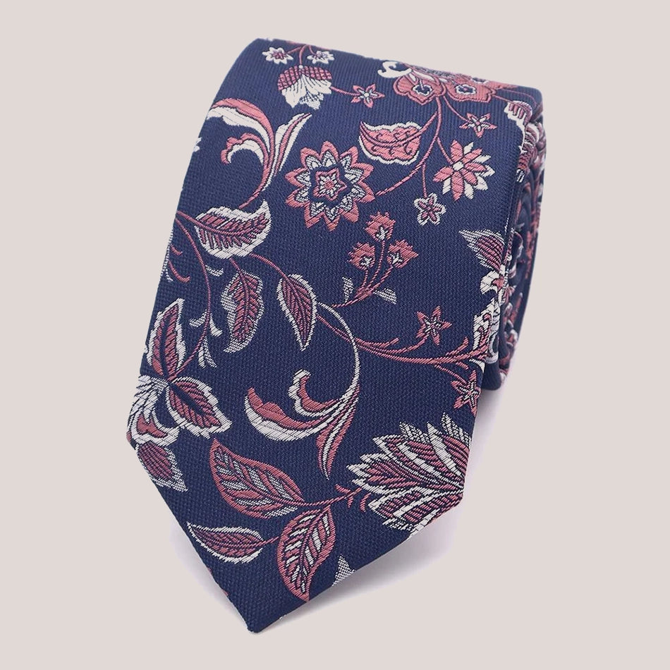 Wedding Floral Tie - Rose on Navy 8013/10