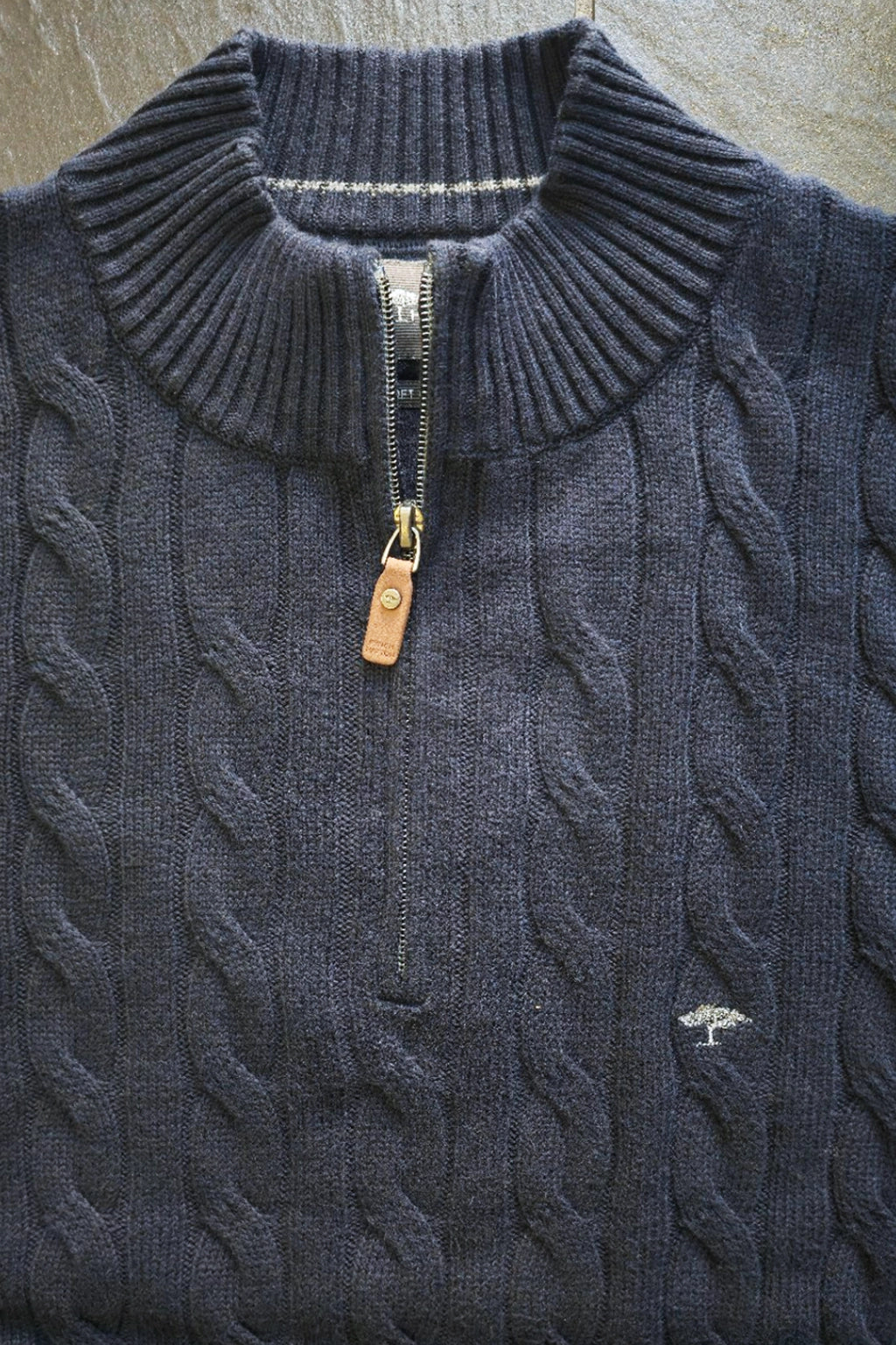 Pure-cotton Cable Knit Quarter Zip Jumper - Navy