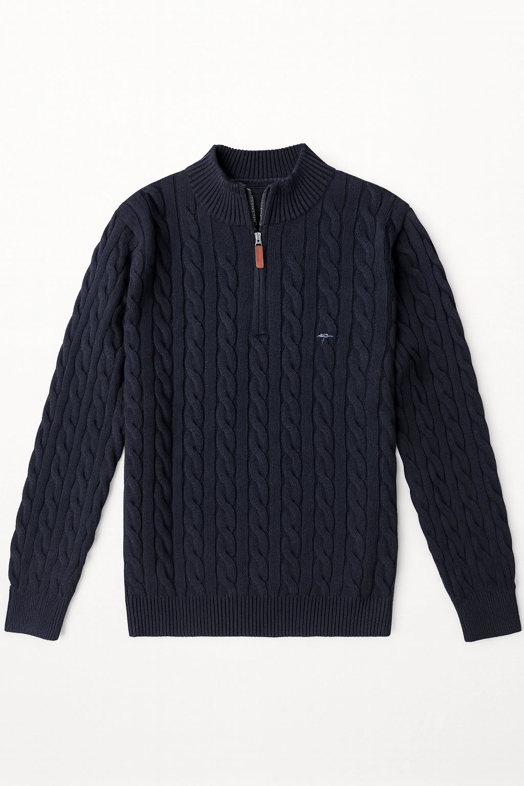 Pure-cotton Cable Knit Quarter Zip Jumper - Navy
