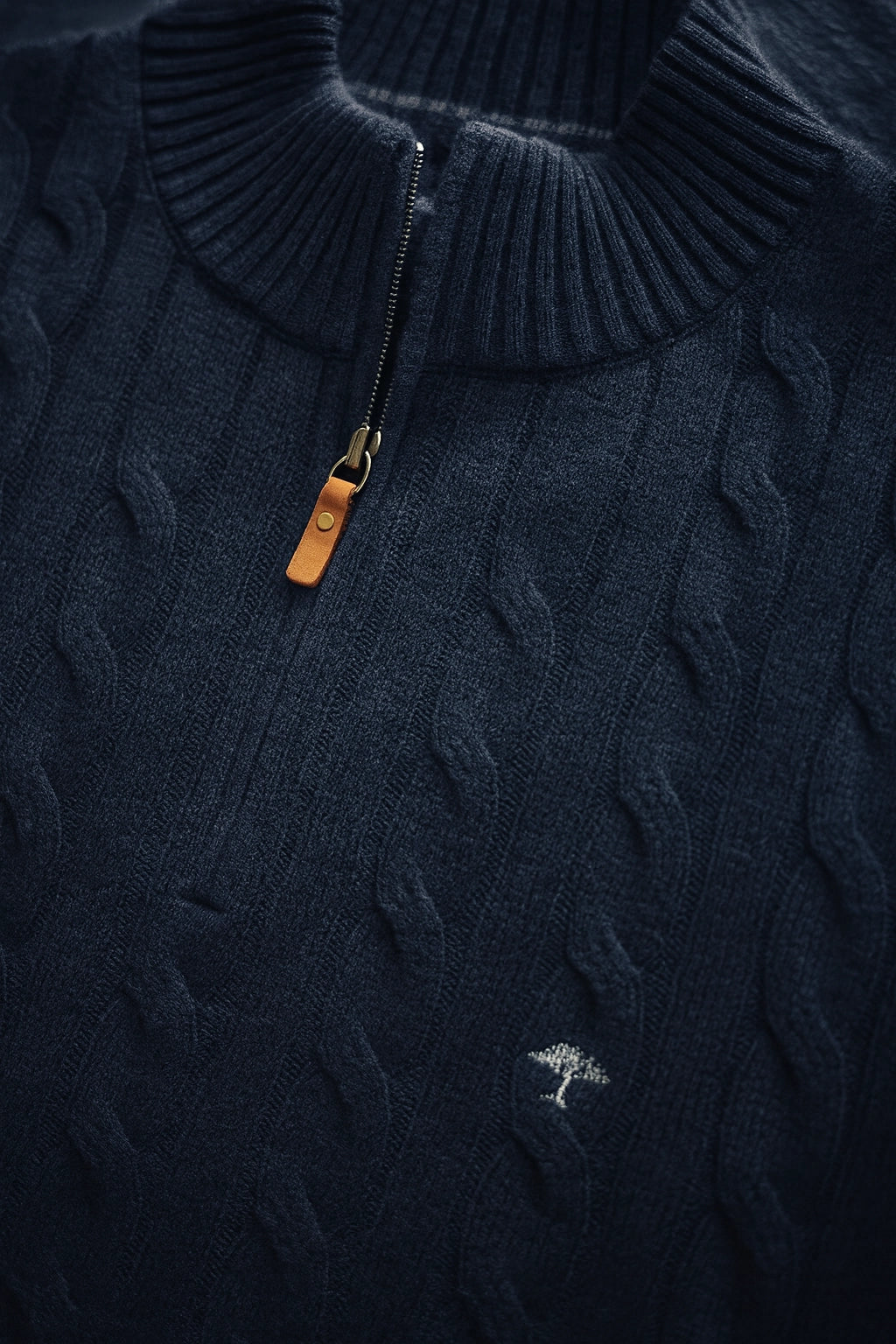 Pure-cotton Cable Knit Quarter Zip Jumper - Navy