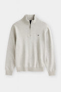 Pure-Cotton Structured Knit Quarter Zip - Vintage White