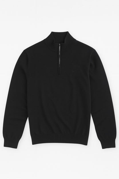 Quarter-Zip Cotton Sweater – Black