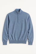 Quarter-Zip Cotton Sweater – Crystal Blue