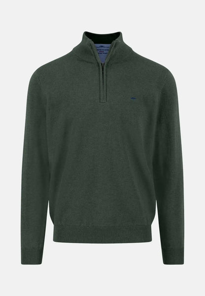 Quarter-Zip Cotton Sweater – Dark Ivy