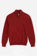 Quarter-Zip Cotton Sweater – Garnet Red