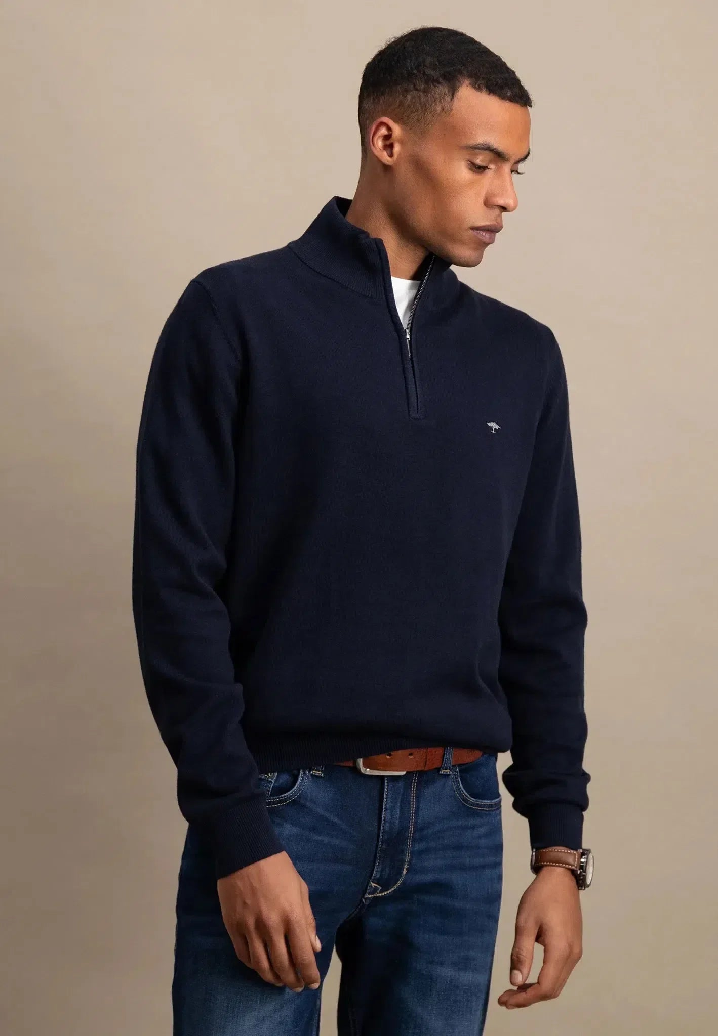 Quarter-Zip Cotton Sweater – Navy