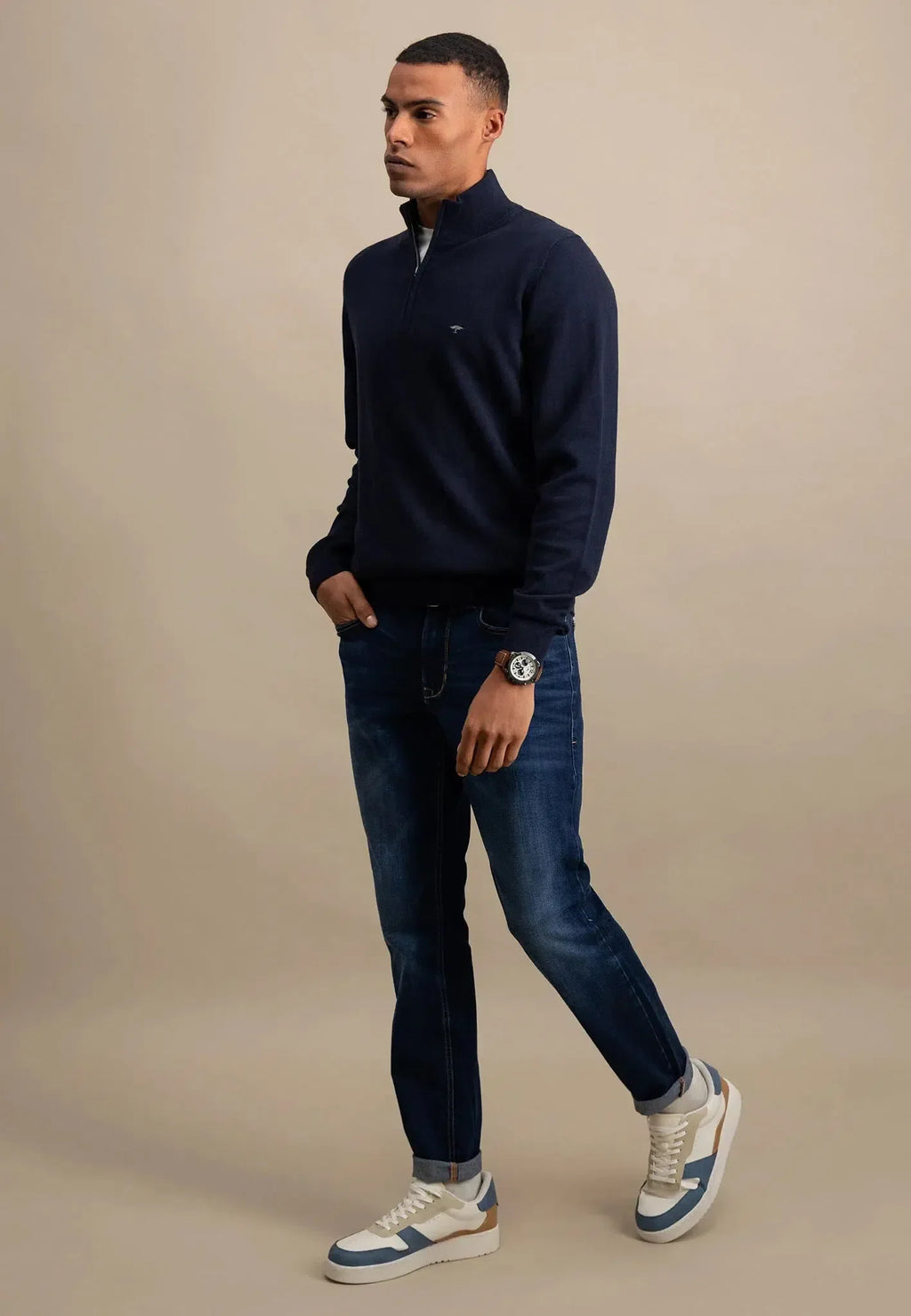 Quarter-Zip Cotton Sweater – Navy