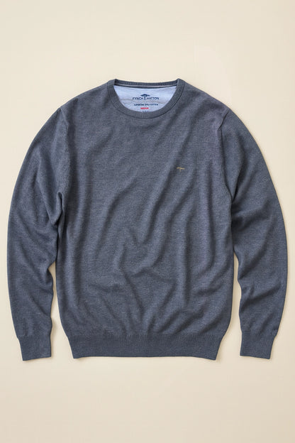 FINE-KNIT COTTON SWEATER WITH A CREW NECK - Night