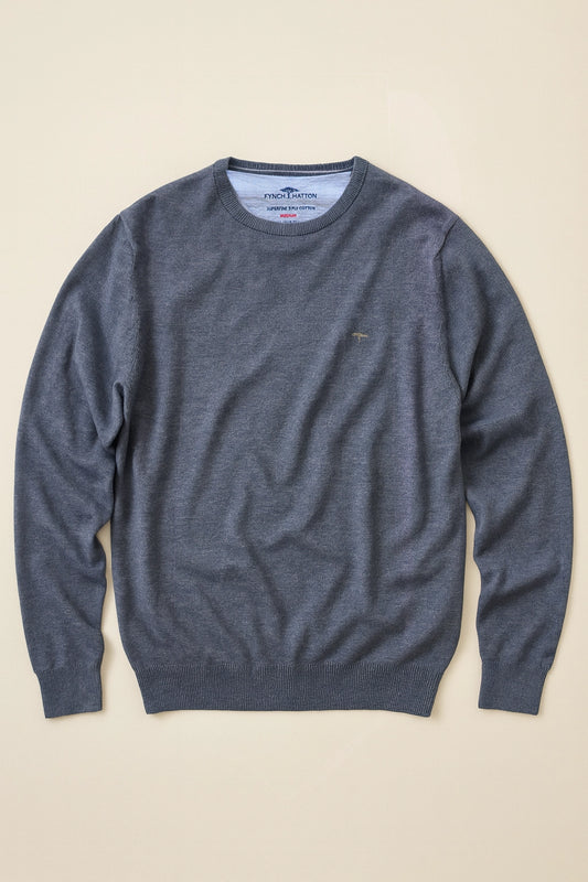 FINE-KNIT COTTON SWEATER WITH A CREW NECK - Night