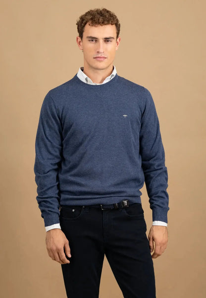 FINE-KNIT COTTON SWEATER WITH A CREW NECK - Night