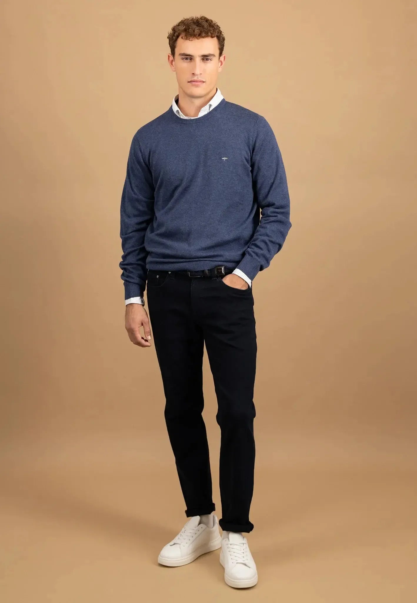 FINE-KNIT COTTON SWEATER WITH A CREW NECK - Night