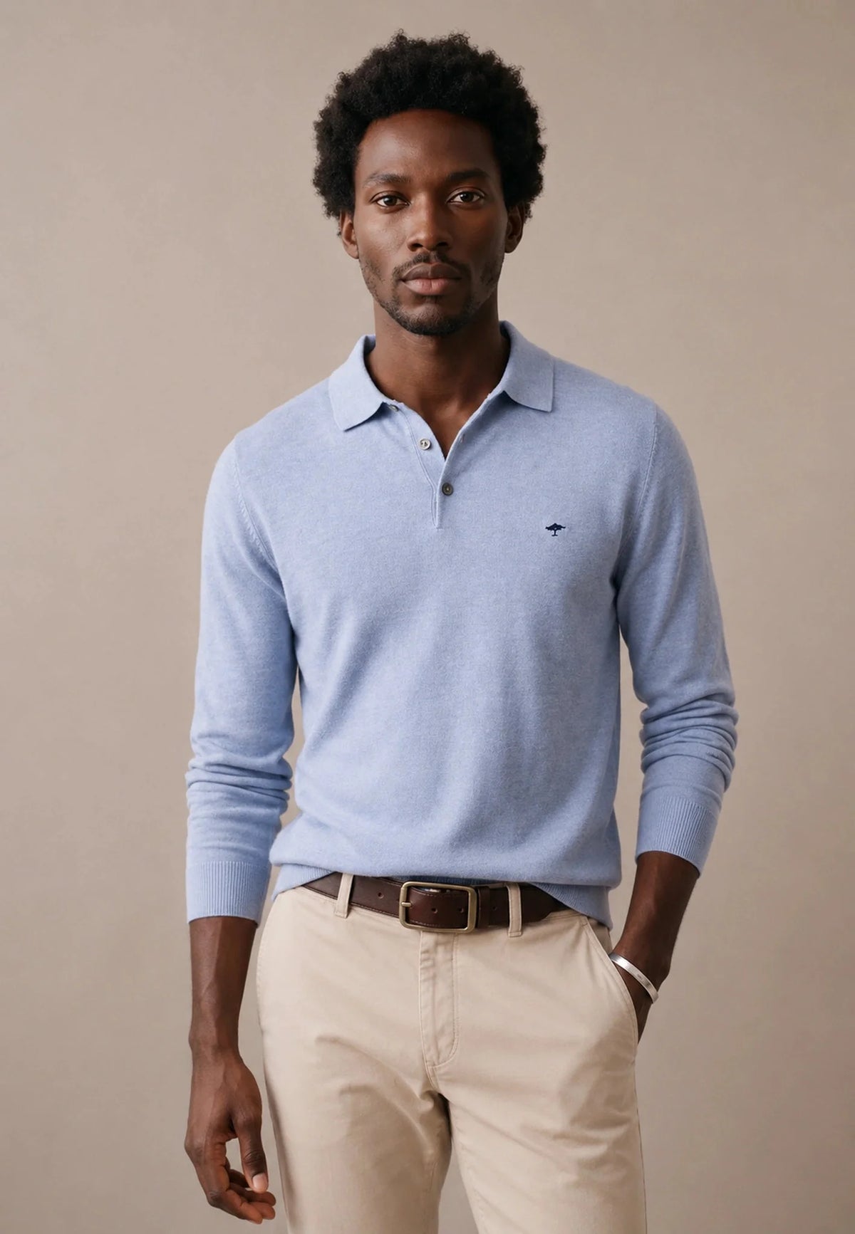 Fine Knit Air Cotton Polo Collar Sweater - Crystal Blue