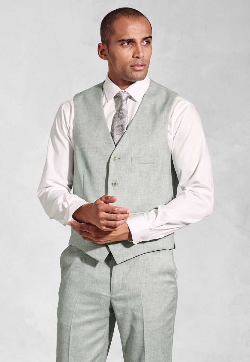Hardy Tailored Fit Texture Suit Waistcoat - Green