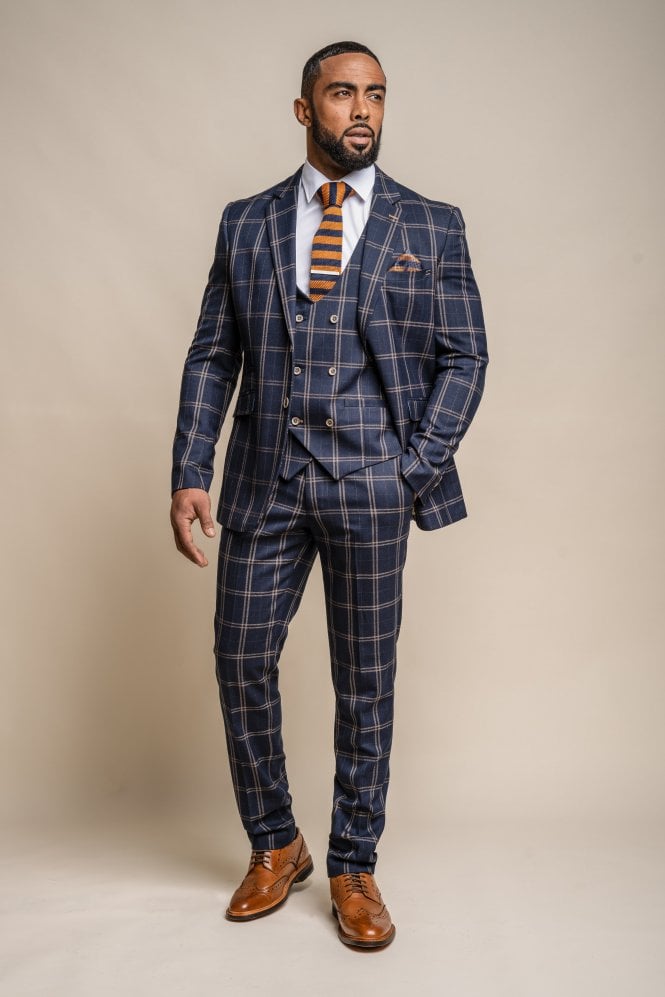 Hardy Navy Three Piece Suit - Navy Check