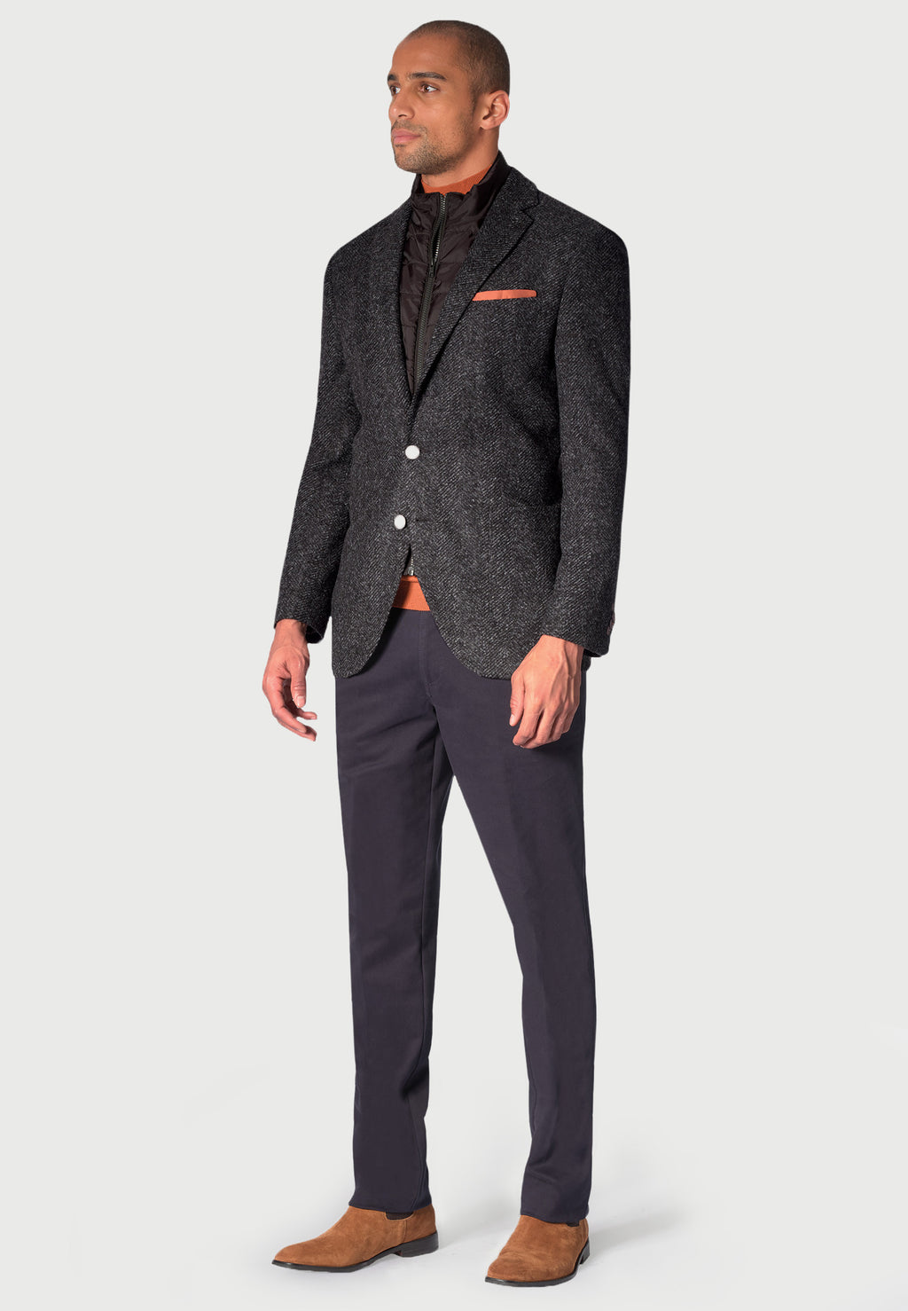 Irwell Charcoal Herringbone Jacket - with Zip Out Mock Gilet