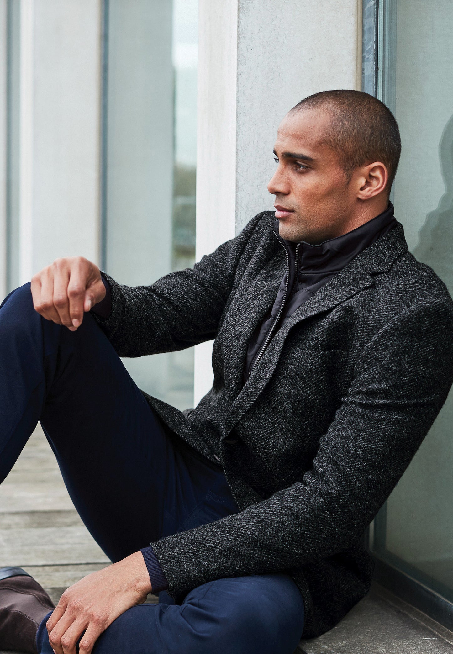 Irwell Charcoal Herringbone Jacket - with Zip Out Mock Gilet