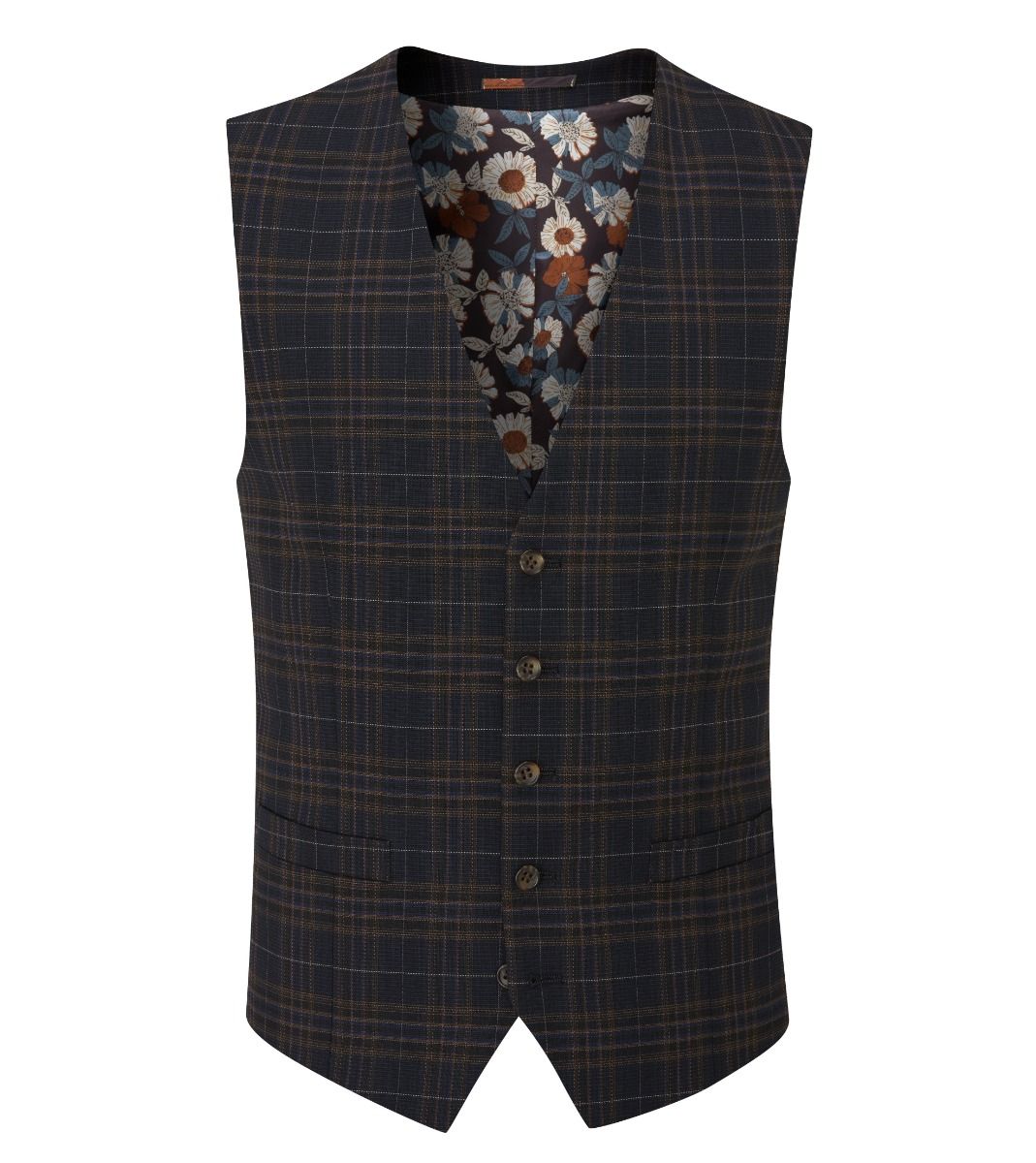Alton Suit Black / Brown / Blue Check - Waistcoat