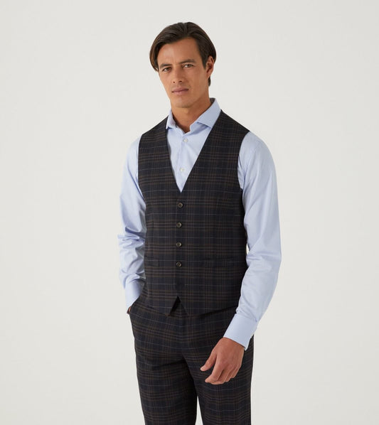 Alton Suit Black / Brown / Blue Check - Waistcoat