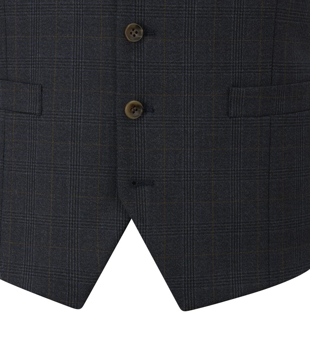 Elijah Navy Prince of Wales Check 3-Piece Suit - Waistcoat