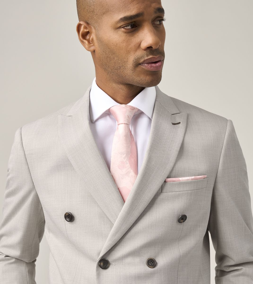 Redding Tailored Fit Double Breasted Jacket - Stone