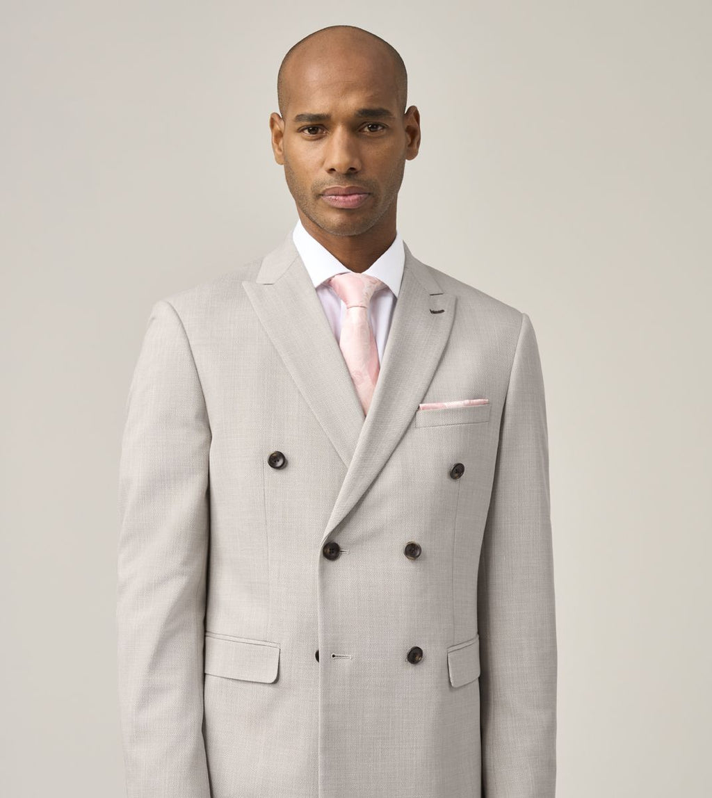 Redding Tailored Fit Double Breasted Jacket - Stone