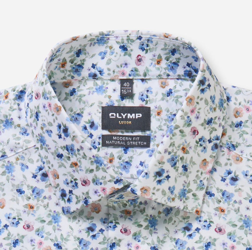 OLYMP Luxor Modern Fit X-Tall Shirt – White Floral  Style | 12701900