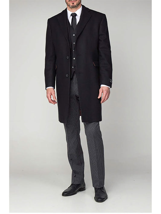 3/4 Wool-Rich Cashmere Blend Overcoat - Black