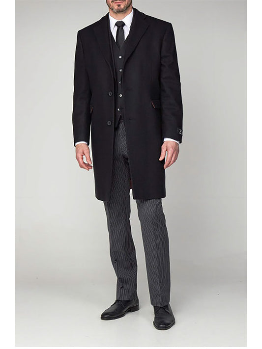 3/4 Wool-Rich Blend Overcoat - Black