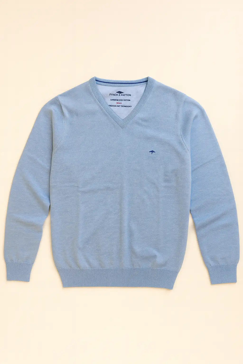 SOFT COTTON SWEATER WITH A V-NECK - Crystal Blue