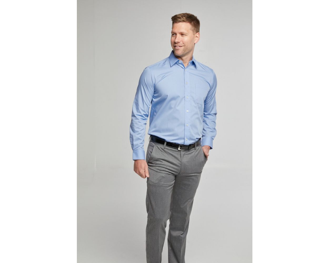 King Sze Classic Easy Care Long Sleeve Shirt - Cornflower