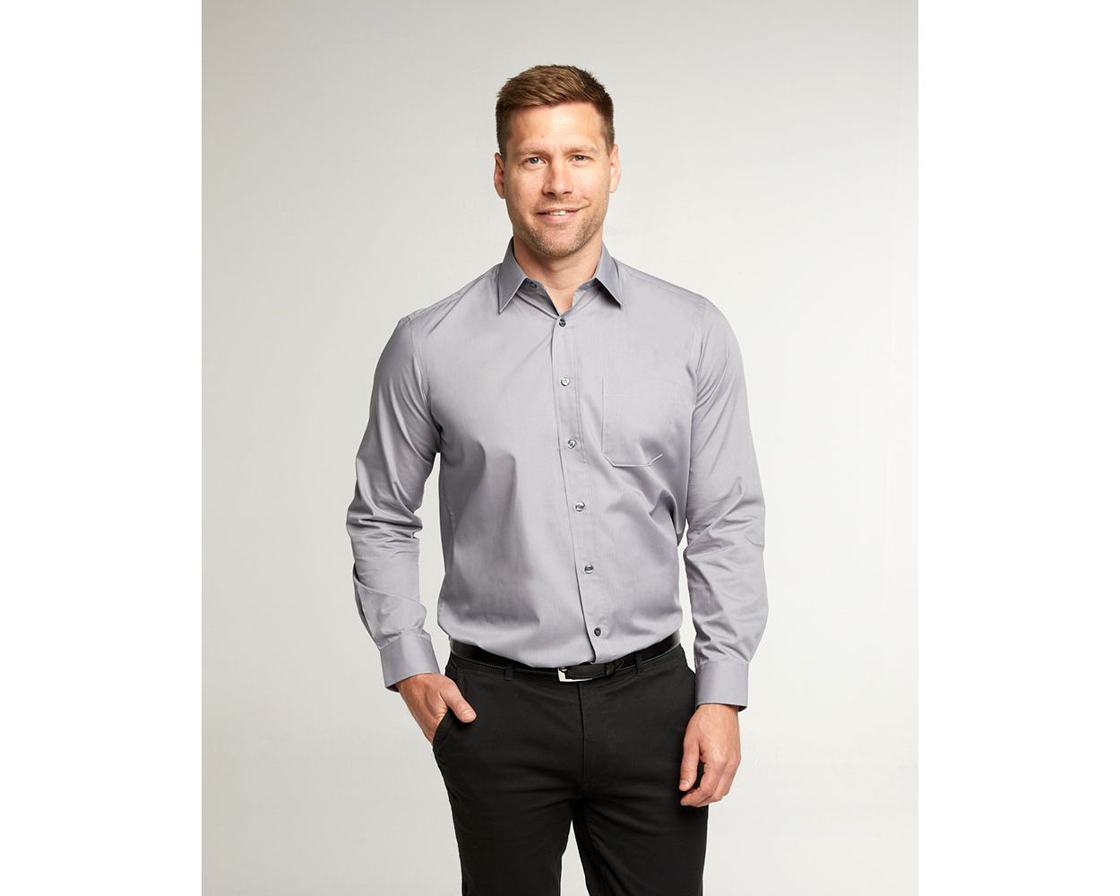King Sze Classic Easy Care Long Sleeve Shirt - Silver
