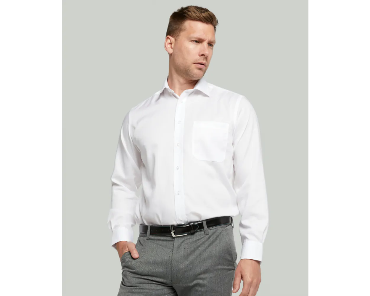 Cotton-Rich Non Iron Long Sleeve Shirt - White