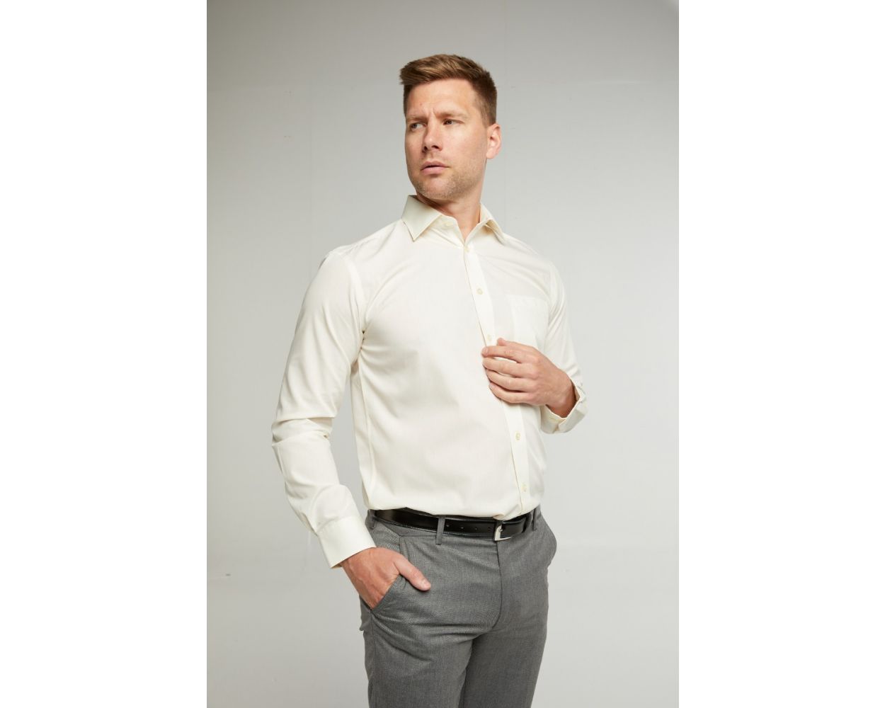 King Sze Classic Easy Care Long Sleeve Shirt - Cream