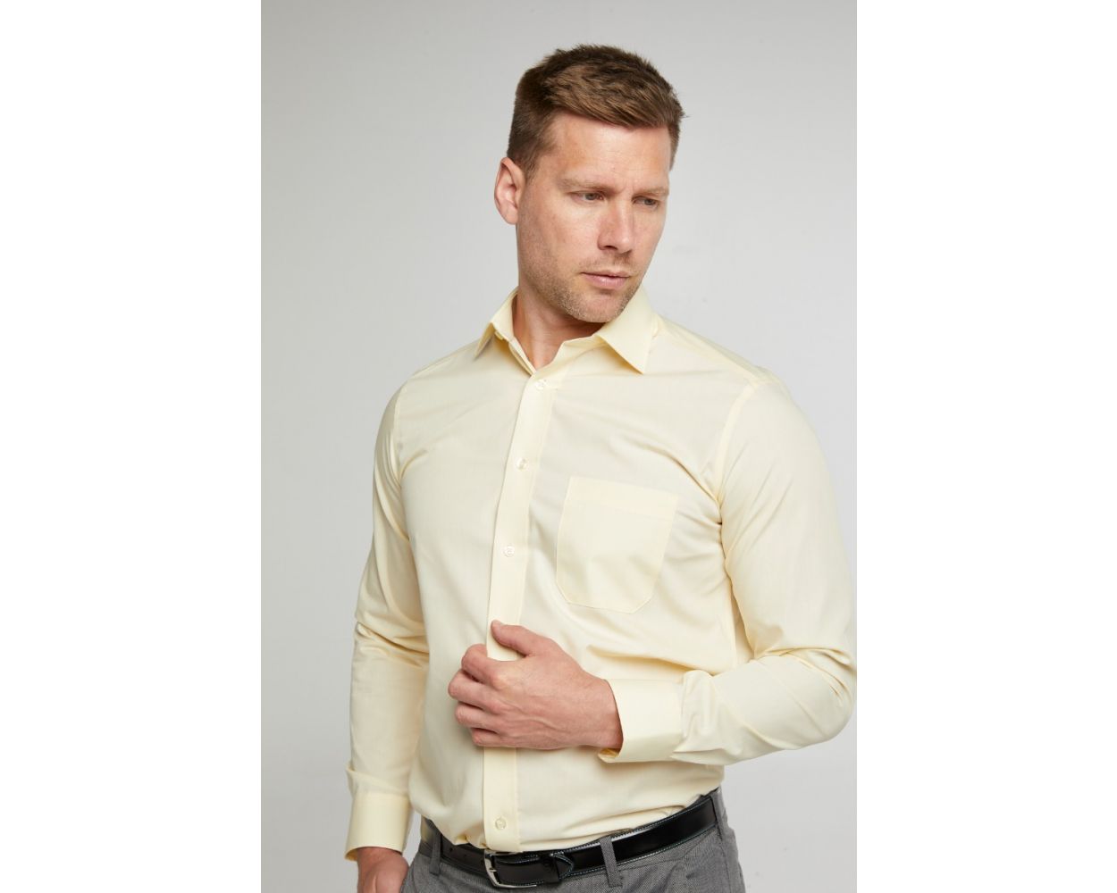 King Size Cotton-Rich Non Iron Long Sleeve Shirt - Lemon