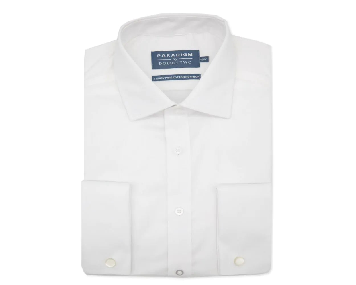 KING SIZE - Paradigm Non-Iron Pure Cotton Twill Shirt - Double Cuff - White