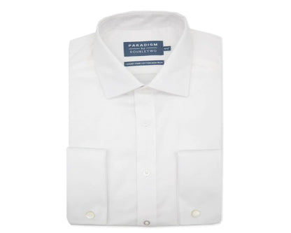 KING SIZE - Paradigm Non-Iron Pure Cotton Twill Shirt - Double Cuff - White