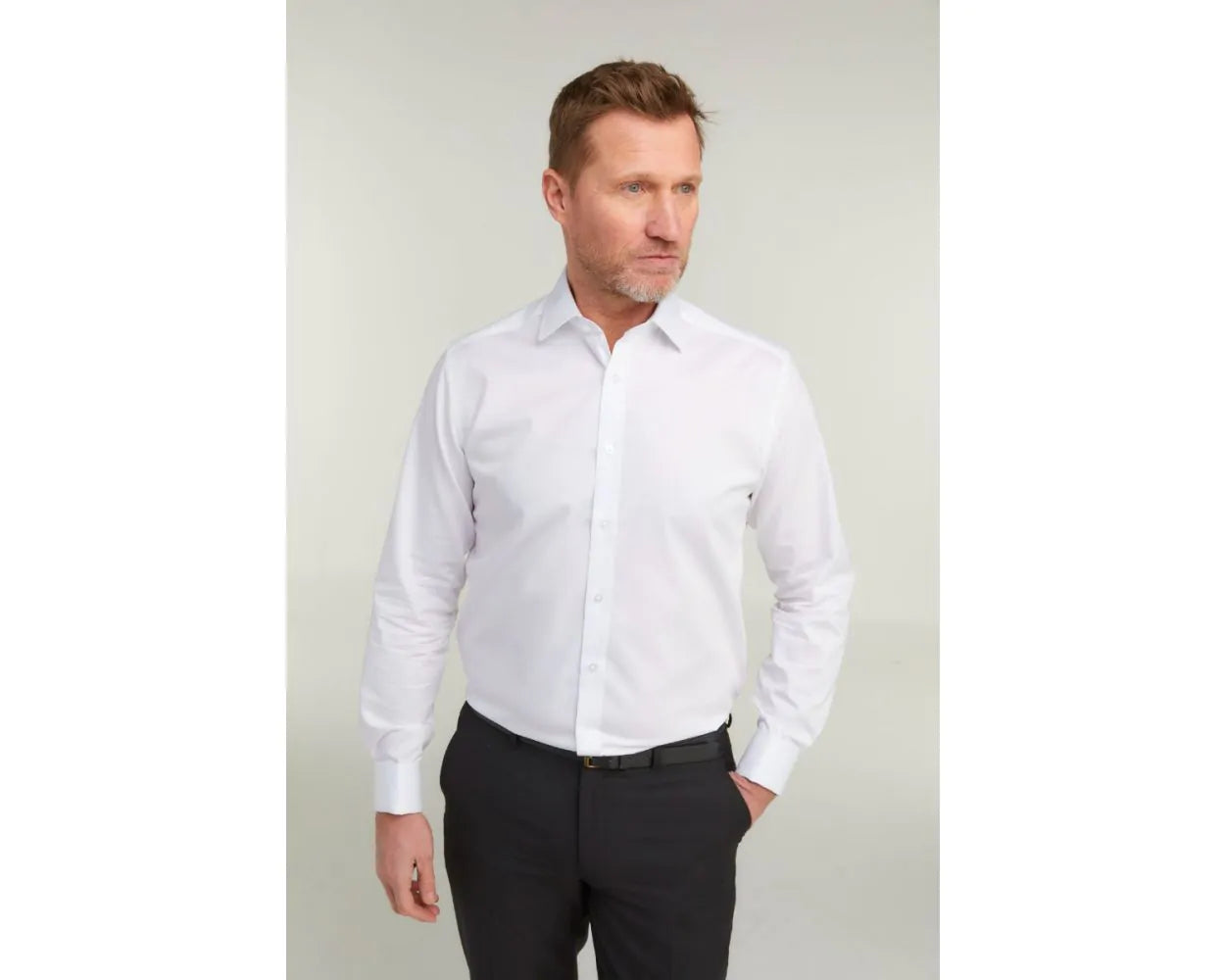 KING SIZE - Paradigm Non-Iron Pure Cotton Twill Shirt - Double Cuff - White