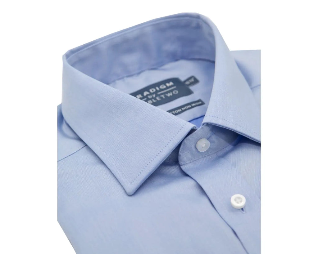 KING SIZE - Paradigm Non-Iron Pure Cotton Twill Shirt - Double Cuff - Light Blue