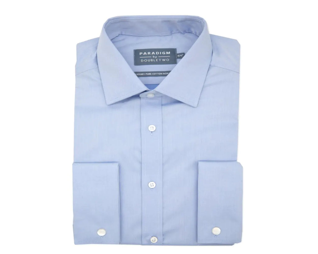 KING SIZE - Paradigm Non-Iron Pure Cotton Twill Shirt - Double Cuff - Light Blue