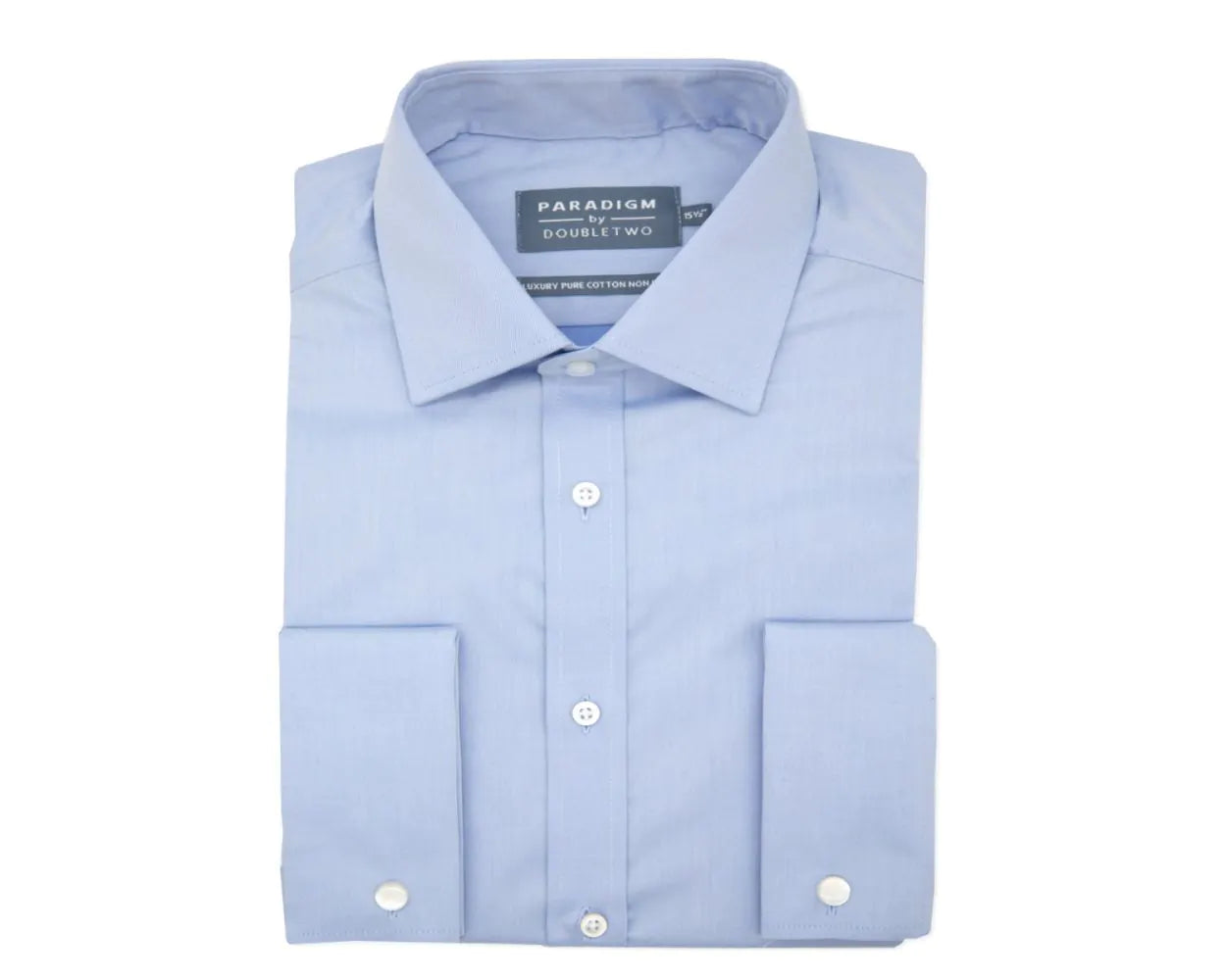 KING SIZE - Paradigm Non-Iron Pure Cotton Twill Shirt - Double Cuff - Light Blue