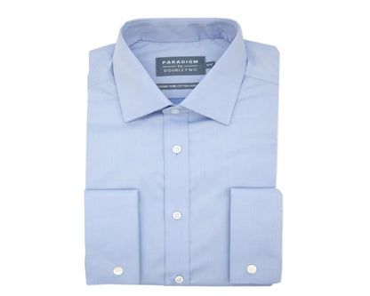 KING SIZE - Paradigm Non-Iron Pure Cotton Twill Shirt - Double Cuff - Light Blue