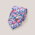 Beautiful Floral Cotton Tie - Pink on Blue 4048/4