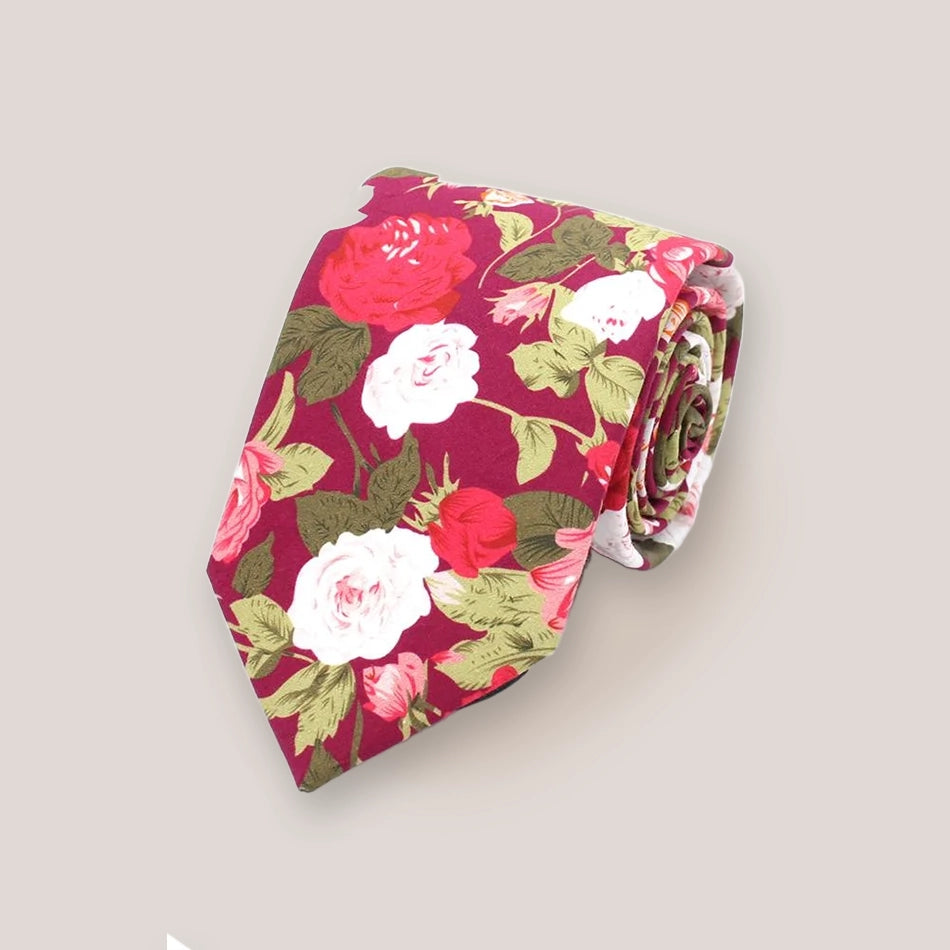 Beautiful Rose Cotton Tie - Wine 4053/1