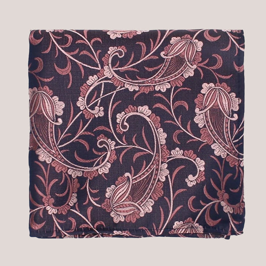 Leafy Paisley Hankie - Dusky Rose on Navy 1699/7